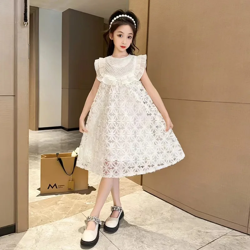 Girls dress summer dress 2023 summer new style girls vest dress sleeveless girl stylish princess dress gauze skirt