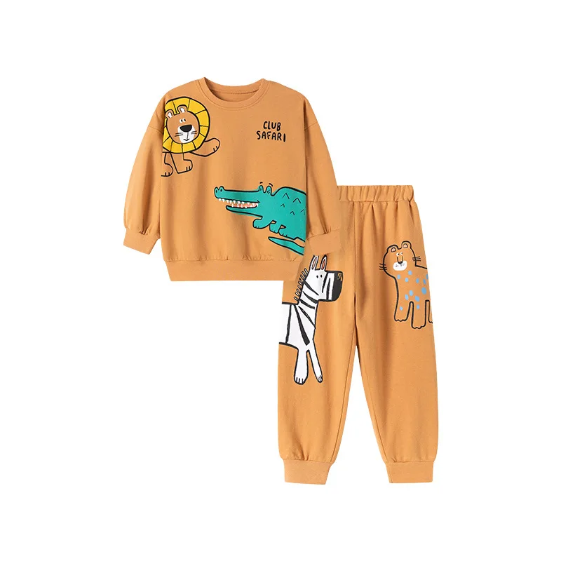 

2025 New Brown Cute European and American Animal Comfortable Autumn Warmth Children's Warm Hoodie Long Sleeve Pants Set