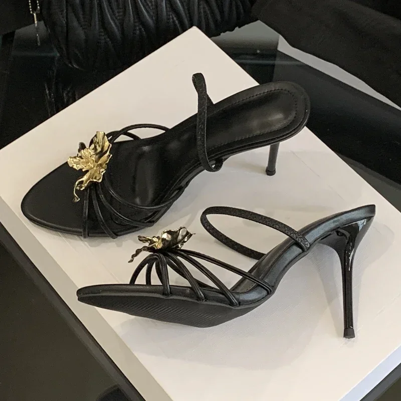 

Aneikeh Street Style Sexy Thin High Heels Woman Slippers Design Style Narrow Band Pointed Toes Party Stripper Mules Slides Shoes