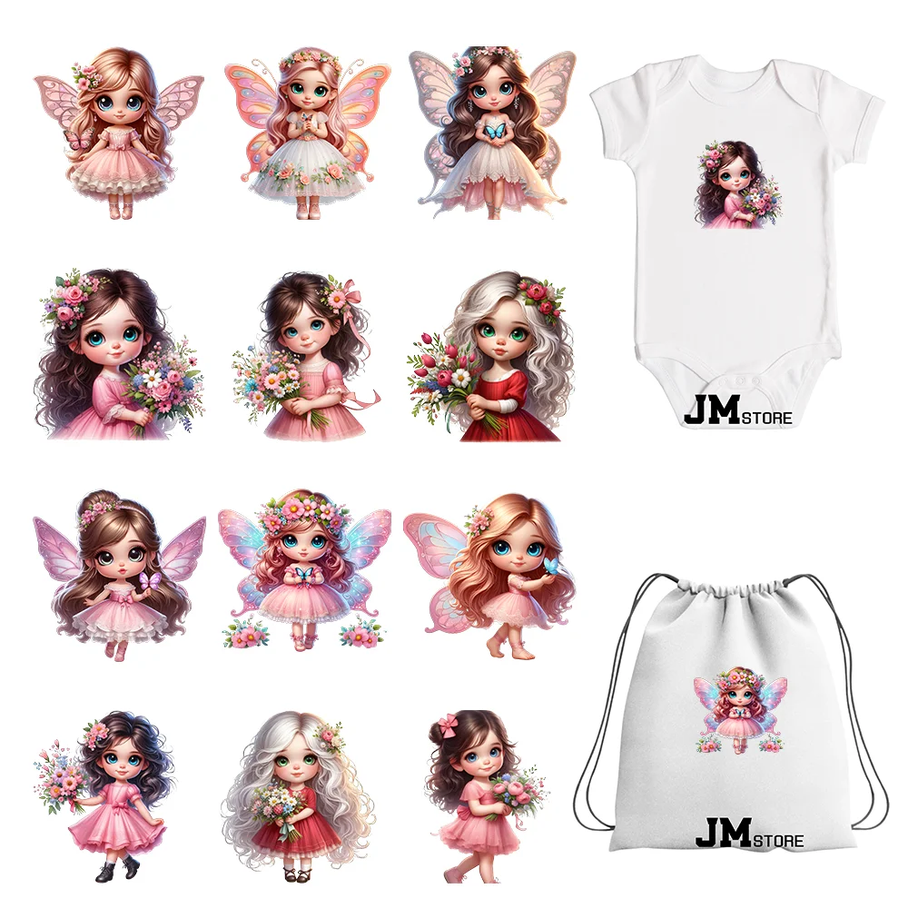 

15cm 5.9in Cute Girls Pink Elf Flashing Wings DTF Stickers Ready to Press Heat Transfer Printing Iron On Children's Clothing
