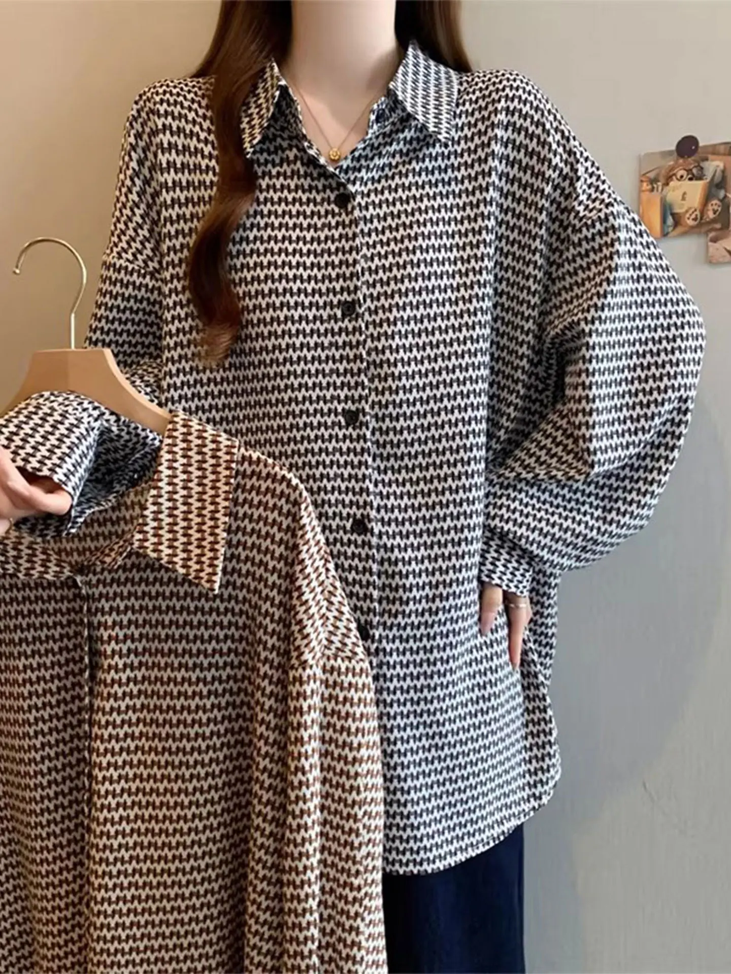 

Faionable Long Sve irt Women's Spring Loose Outerwear Cardigan Trendy Casual Sle plus Size Girls Collar Button up