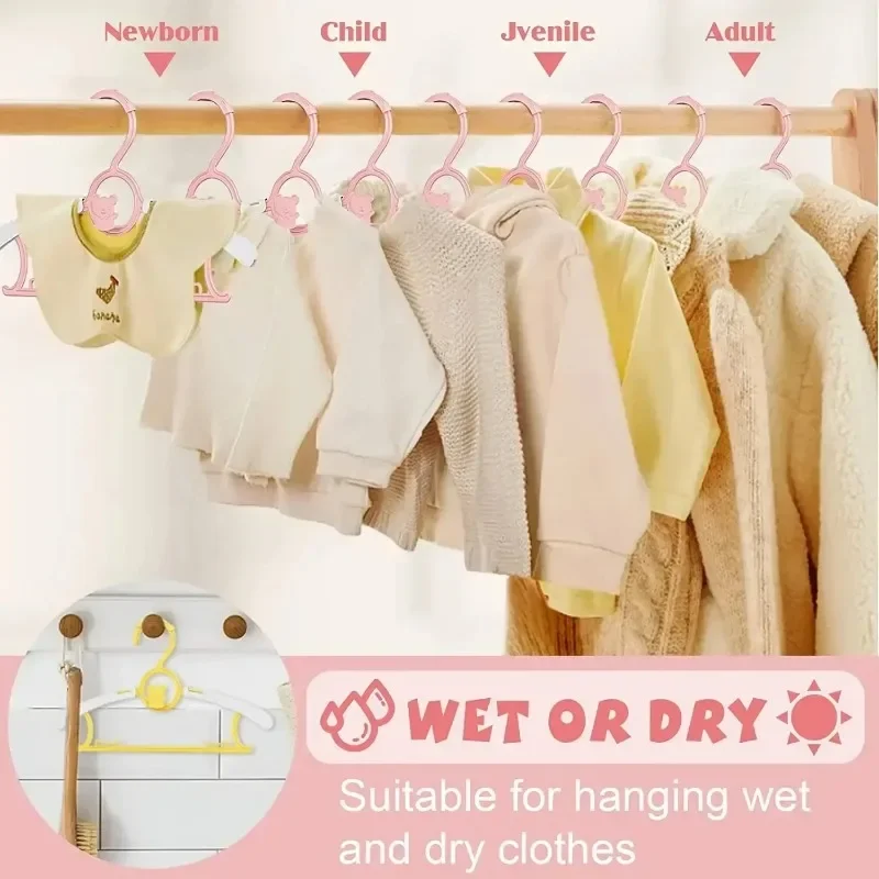 UNTIOR-Non-Slip Baby Clothes Hanger,cabides de armazenamento ajustáveis, bonito Kids Clothes Organizer, Baby Coats Rack