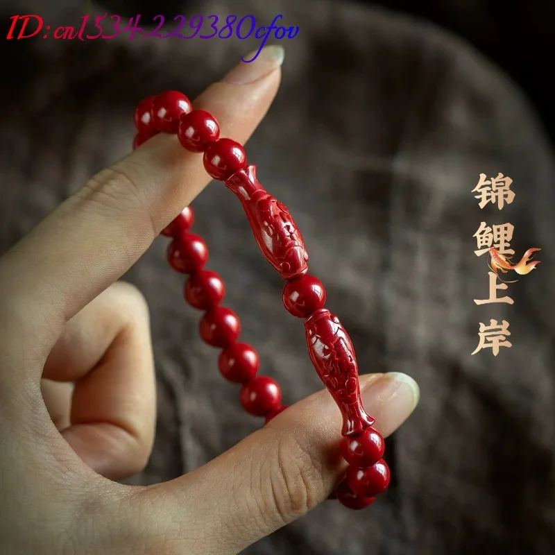 Customized Natural Red Cinnabar Double Little Fish Beads Bracelet Round Hand Weaving Jewellery Fashion Woman Luck New Gift