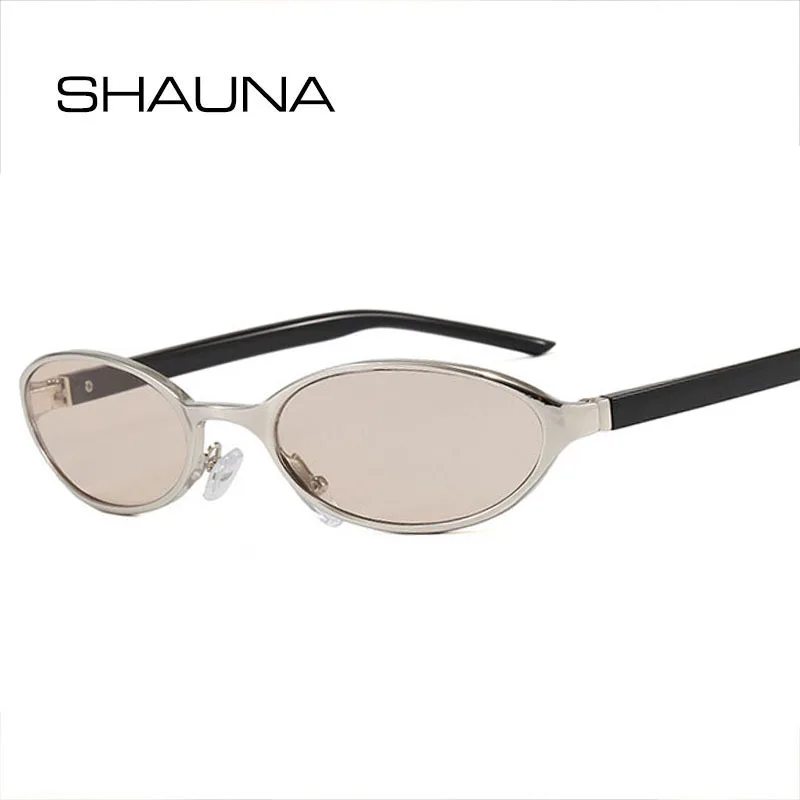 SHAUNA New Metal Small Oval Champagne Sunglasses UV400