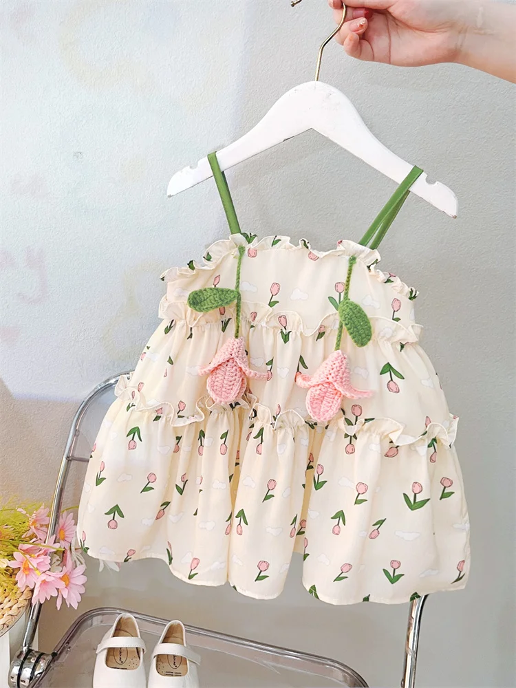 

Korean Style Tulip Strap Dress for Little Girls Fashionable Princess Skirt Summer New Arrival Silk Material Other 100%