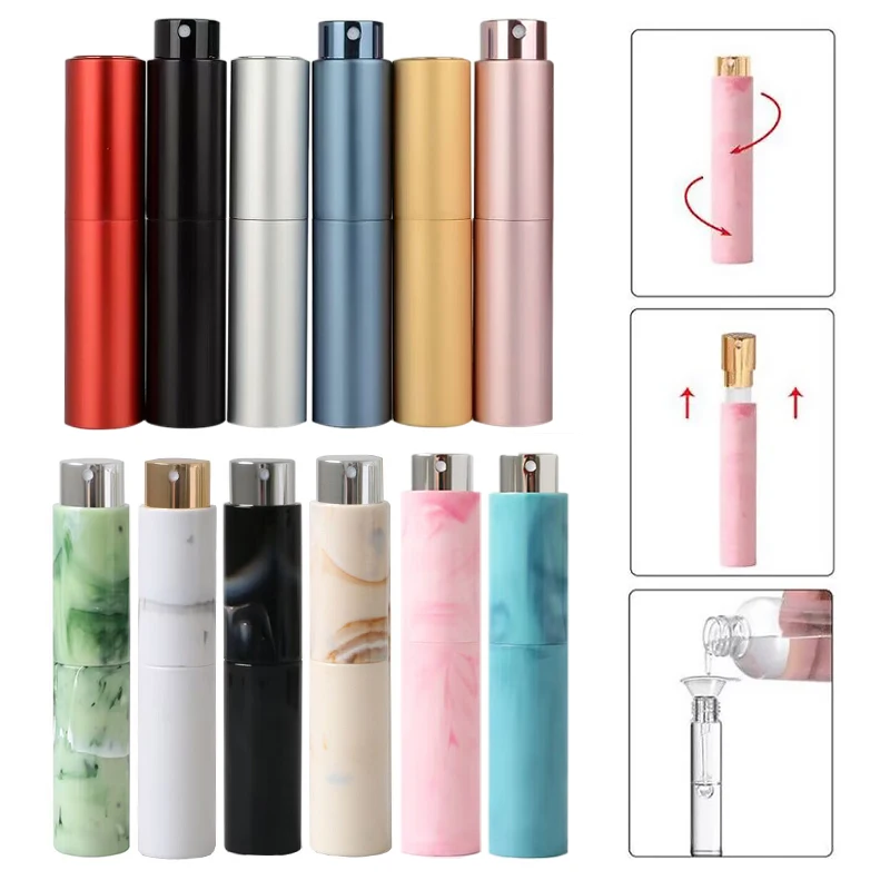 1pc 10ml Spray Perfume Bottle Rotary Head Metal Glass Refillable Travel Portable Case Tank Aluminum Nozzle Cosmetic Container