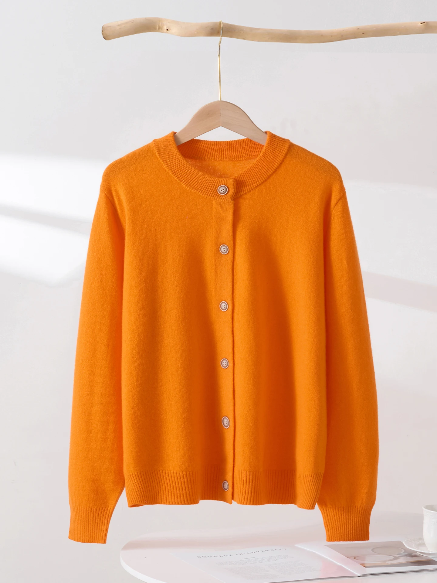 

Women's 100% Cashmere O-neck Cardigan Sweater Soild Versatile Autumn Winter Single Breasted Long Sleeve Kint Jacket Outwear