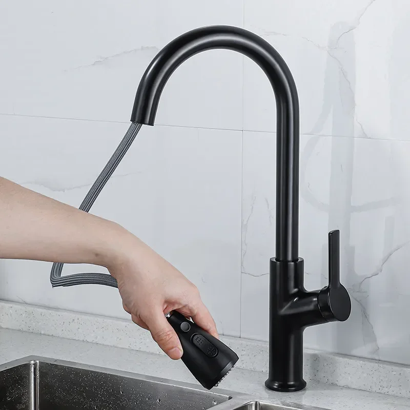 Kitchen Faucet Black Pull Out Kitchen Tap Brushed Gold Pull Down Kitchen Mixer Rotating Sink Faucet Mixer Tap Brass