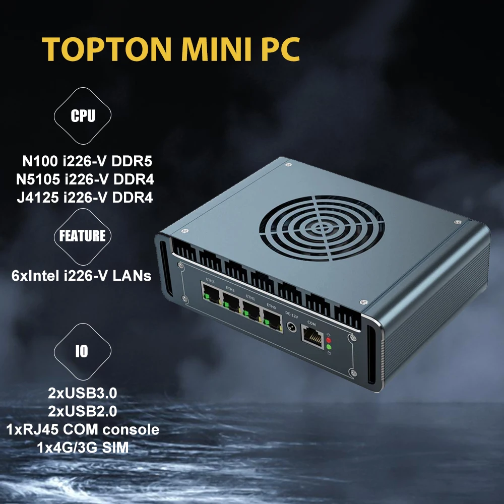 N100 Celeron N5105 J4125 J5040 Mini Firewall Micro urządzenie 4 * Ethernet stacjonarny minikomputer biura domowego PC PC DP/HD