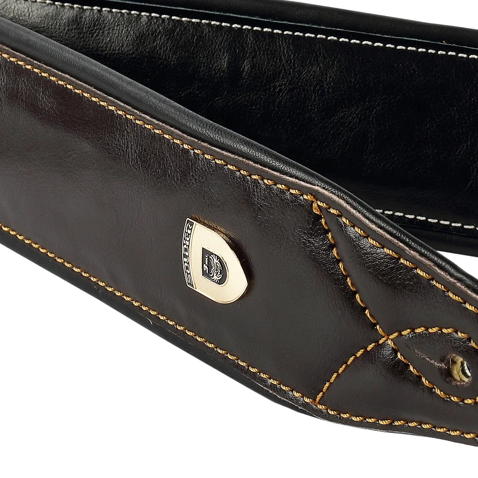 Bracelet de guitare soldat en cuir véritable de vache de haute qualité pour guitare basse électrique, ceinture rembourrée réglable, couleur marron