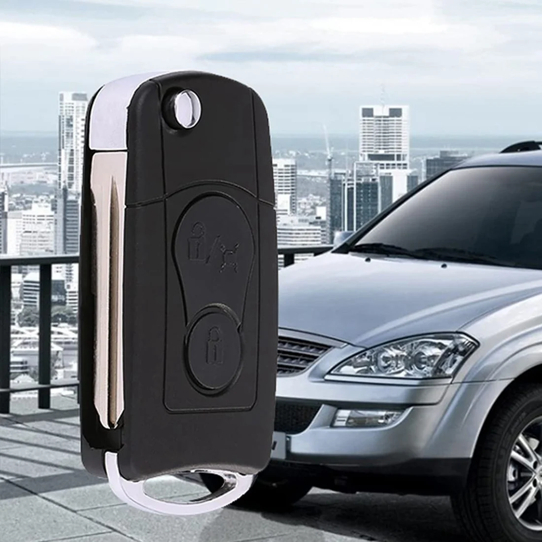 ABQB-For Ssangyong Actyon Kyron Rexton Flip Remote Car Key Shell Case 2 Buttons Car Accessories ,Black