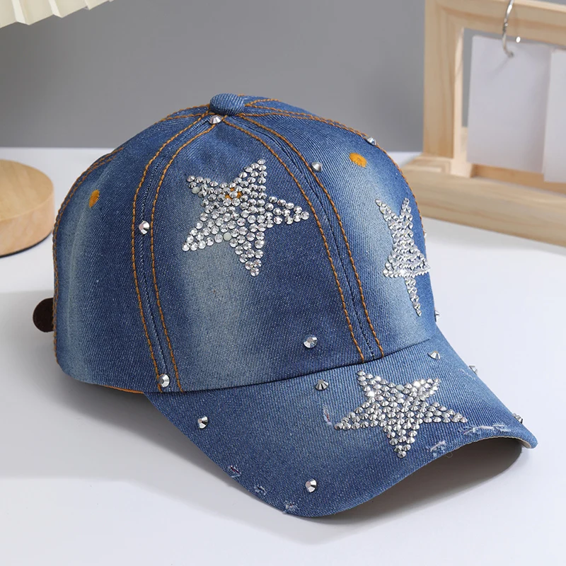 A Women’s Sparkle Bling Rhinestone Bejeweled Cotton Denim Baseball Cap