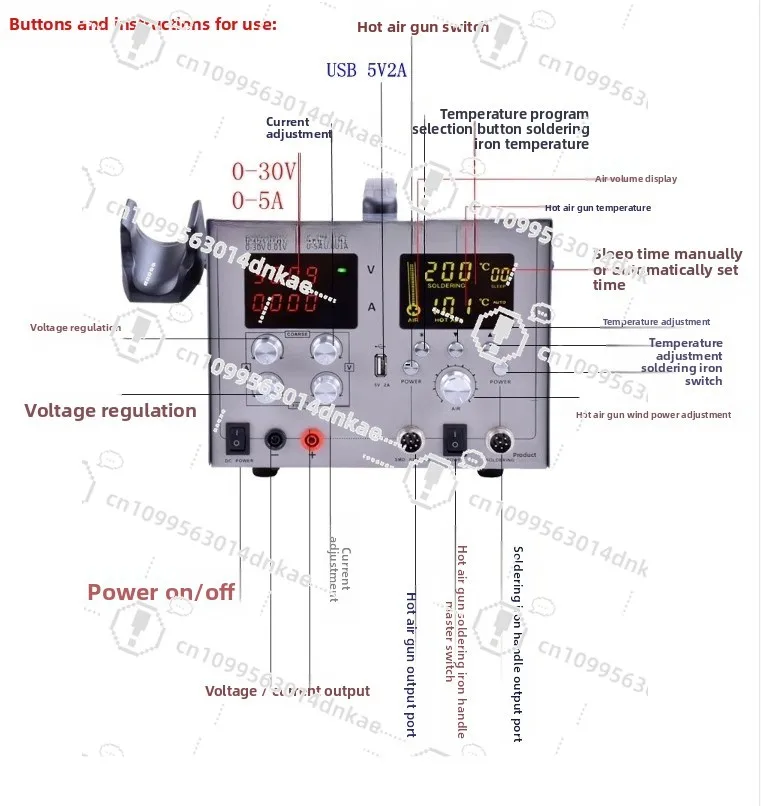 

Подлинная мощная паяльная станция с цифровым дисплеем «четыре в одном» 9305D, паяльная станция для распайки термофена