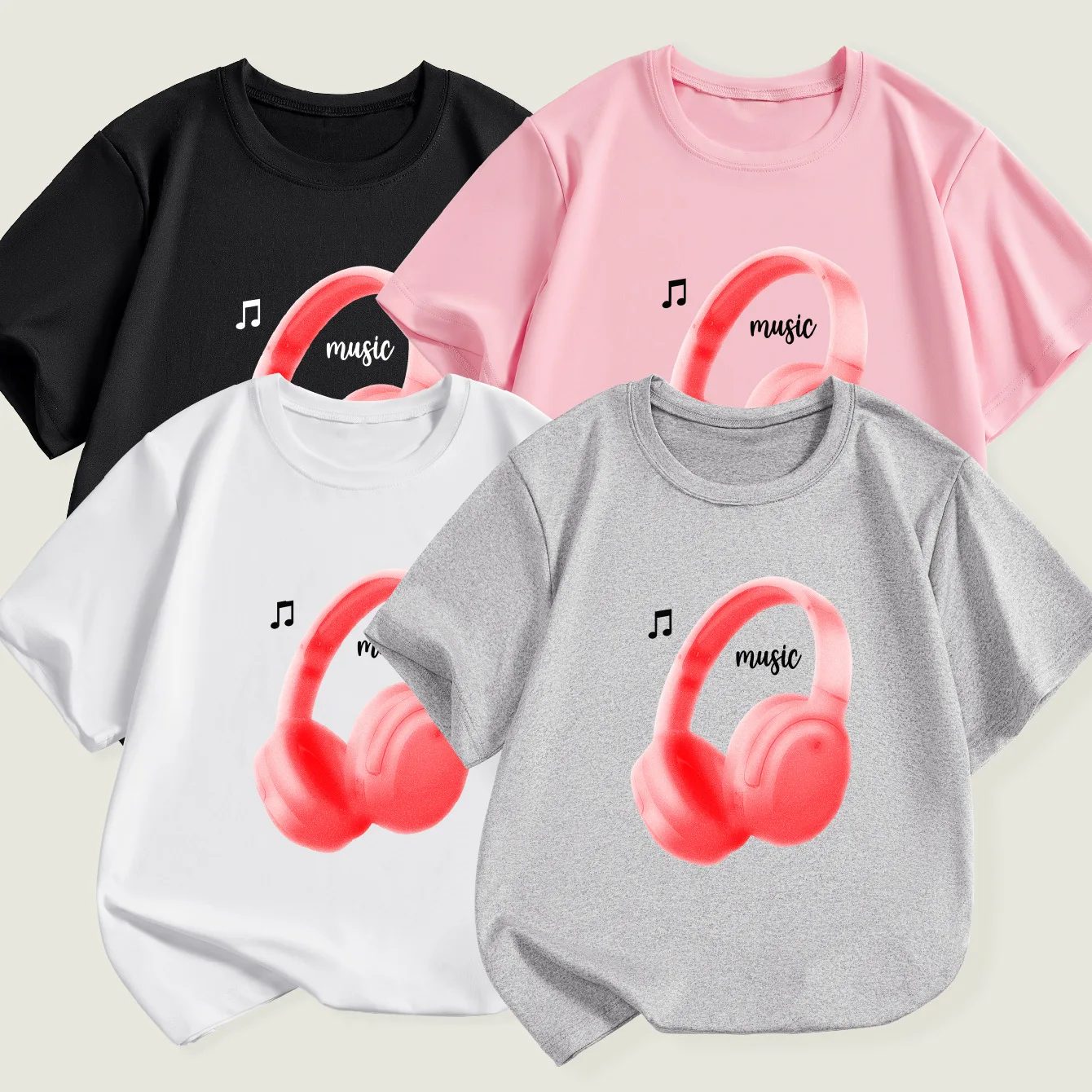 Ring Summer Casual Short-sleeved T-shirt Music Earphones Printed Round Neck Comfortable Children's Clothing Girl Boys Clothes