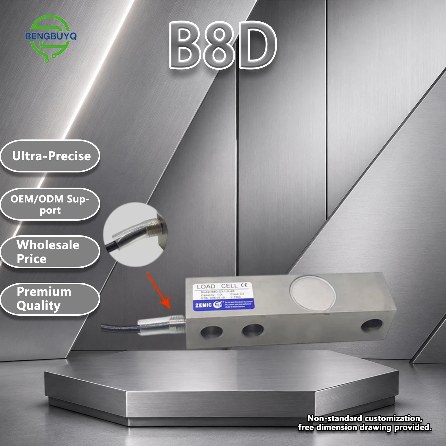 ZEMIC B8D Load Cell 0.25-10 Ton Tension/Compression Strain Gauge Weighing Sensor, 2.0-3.0mV/V Output, 350Ω, 4-Wire with Cable