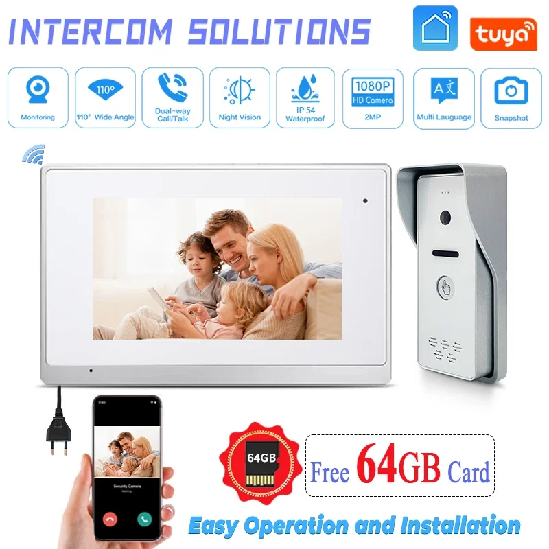 

Wired 2.4ghz Wifi Tuya Video Phone Intercom Unlock 2 Locks 7 Inch Video Door Phone With Intercomercom System