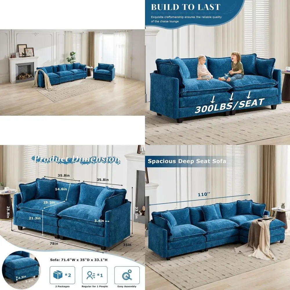 

Chic Deep Seated 2-Seat Couch and Loveseat Sofa Set for Living Room in Blue