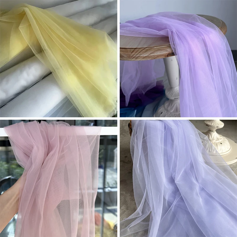 Soft Tulle Fabrics Wedding Celebration Curtain Clothing Yellow Lilac Mauve Mesh Layout Chair Back Yarn Background Material