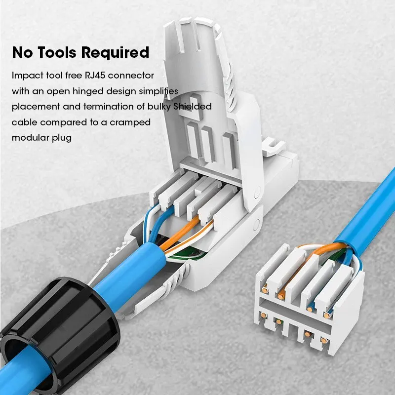 ZoeRax RJ45 Cat6A Cat7 Cat8 Connectors Tool-Free Reusable Shielded Ethernet Termination Plugs for 23AWG SFTP UTP Cable 1PCS