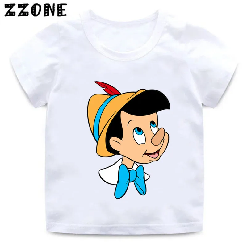 Camiseta de manga curta com pinóquio dos desenhos animados para crianças, roupas engraçadas e engraçadas para meninas e meninos, venda especial, ooo5532