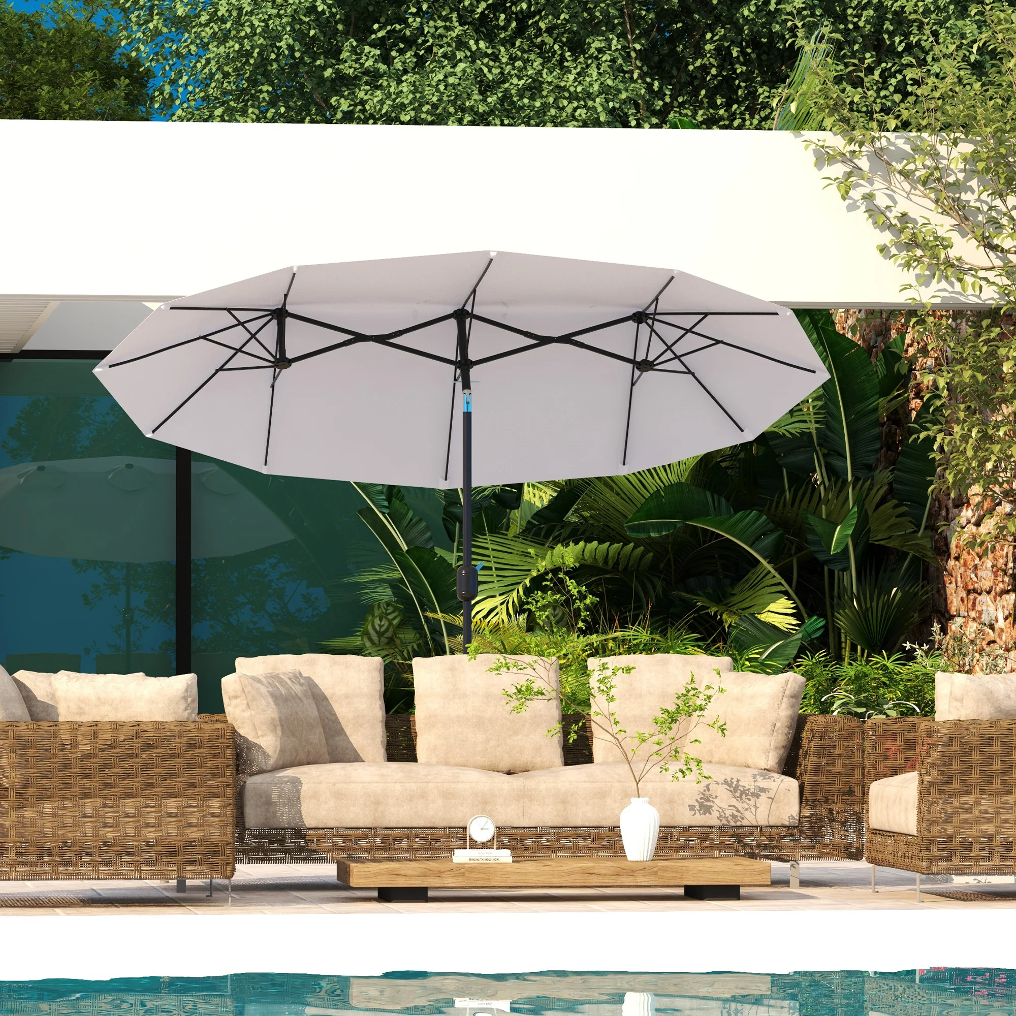 Double Sided Patio Umbrella 9.7', Heavy Duty 12-Rib Canopy with 3 Air Vents, Tilt & Crank, Outdoor Market Shade, White