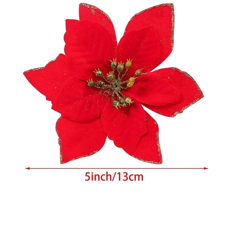 10 Stücke Künstliche Blumen Weihnachtsdekoration 13 CM Weihnachtsbaum Anhänger Ornamente für Home Room Decor Navidad Neujahr 2025 Girlande – Detail 6