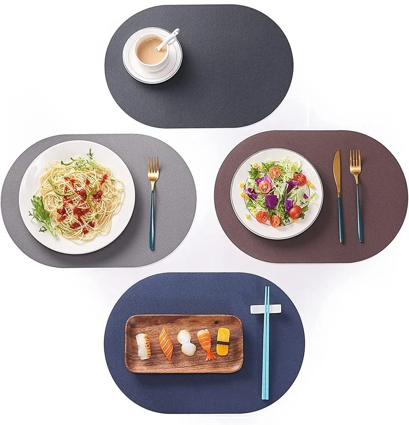 1/4/6PCS Nordic Placemats Thick Faux Leather Oval Shaped Tableware Mat Luxury Style Insulated Coffee Table Mat Cafe Pad 식탁매트