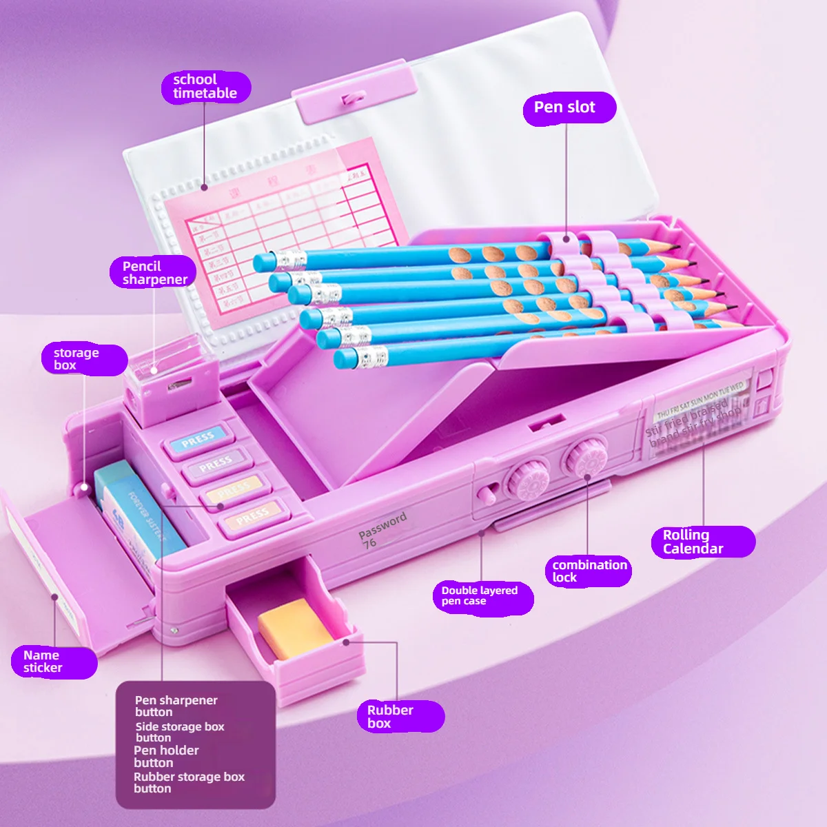 صندوق قرطاسية إبداعي متعدد الوظائف من ديزني سبايدر مان للأولاد والبنات، مقلمة قفل بكلمة مرور للأطفال، لعبة للاستخدام المدرسي
