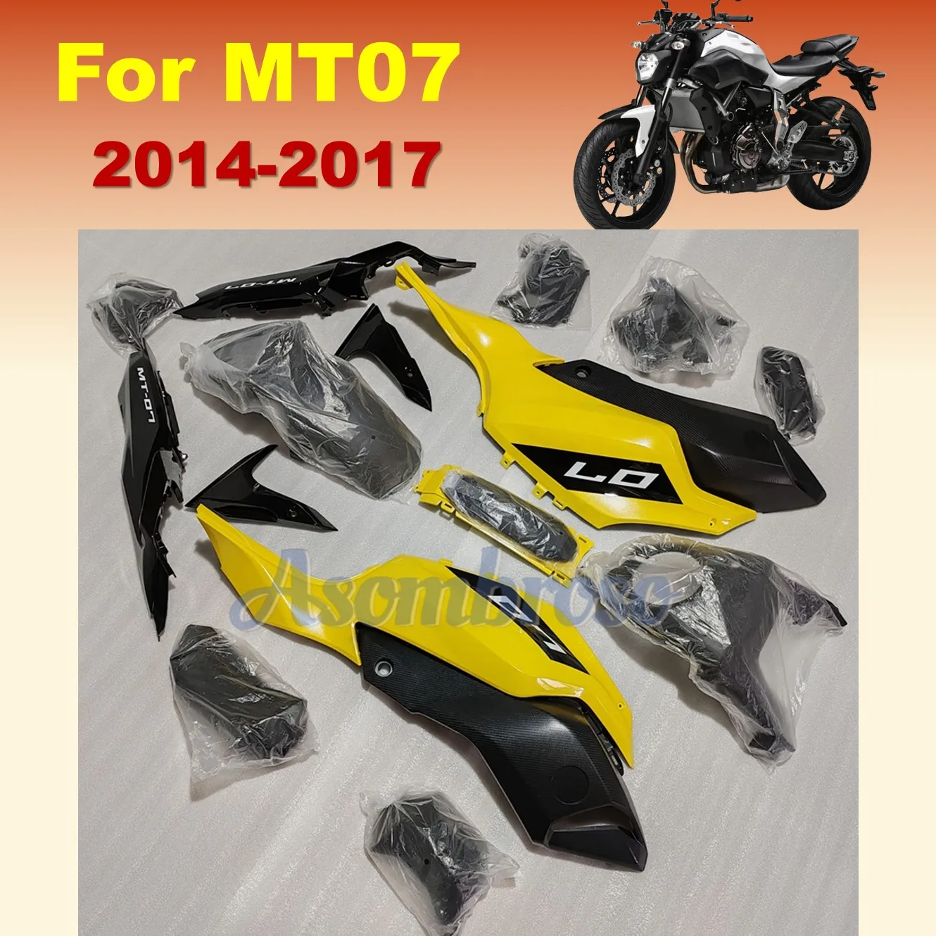 Kit de Carenado para Motocicleta MT-07 2014 2015 2016 2017 FZ 07, Piezas de Carenado Deportivo para Moto Naked, Alerones, Kit de Carrocería |   Amarillo
