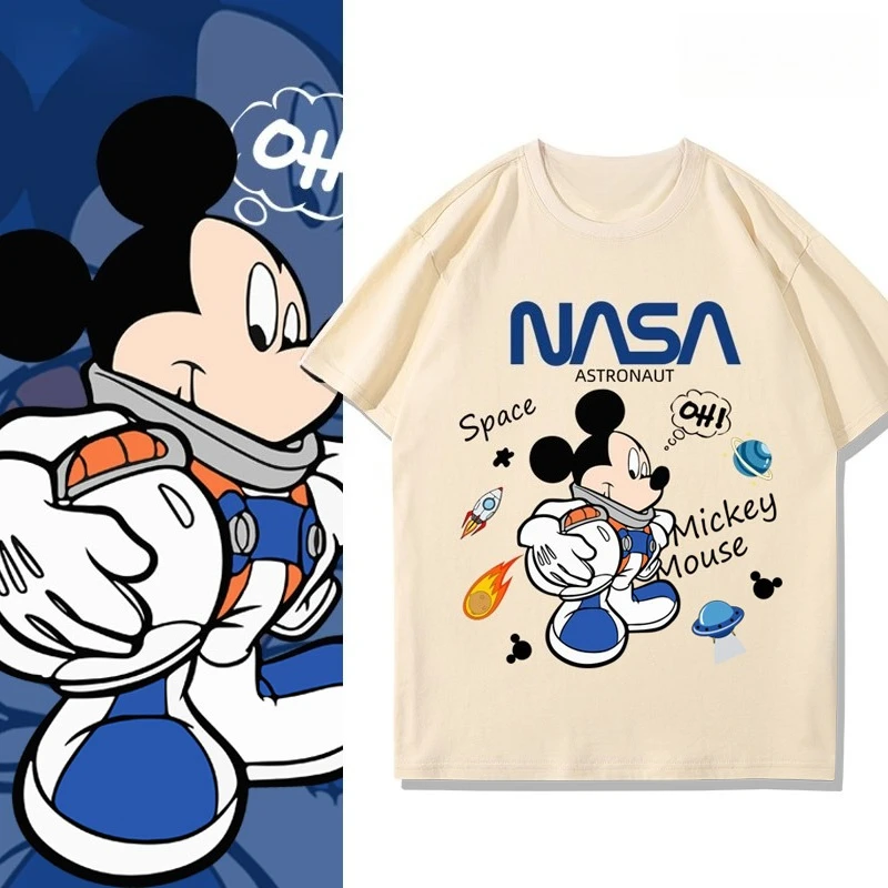 

Mickey Mouse Joint Astronaut Short-sleeved T-shirt Top Men's and Women's Trend Boys and Girls Fashion Casual Periphery