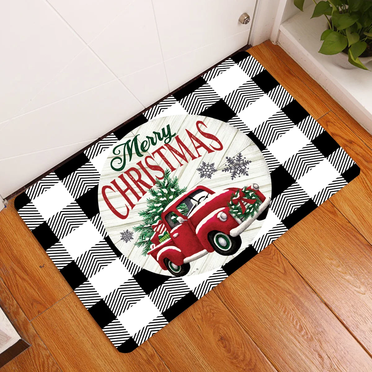 

VIKAMA Christmas Doormat Anti-Slip & Noise-Reducing Entrance Hallway Mat Bedroom Entrance Rug Bedside Carpet Home Decor