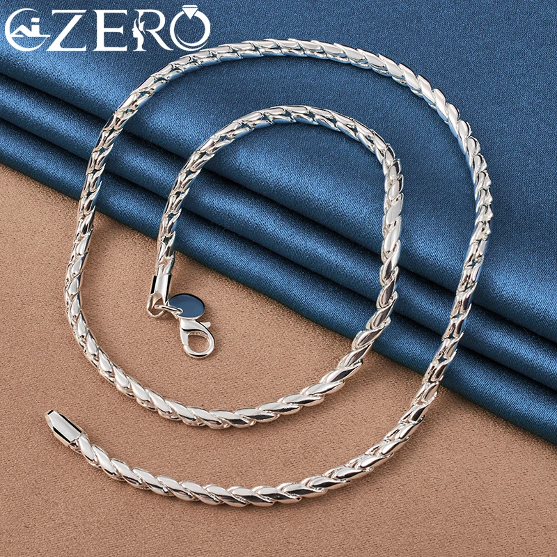 ALIZERO 925 Sterling Silver 2pcs Sets 4mm Rope Chain Bracelet Necklace For Women Men Wedding Party Fashion Jewelry Set