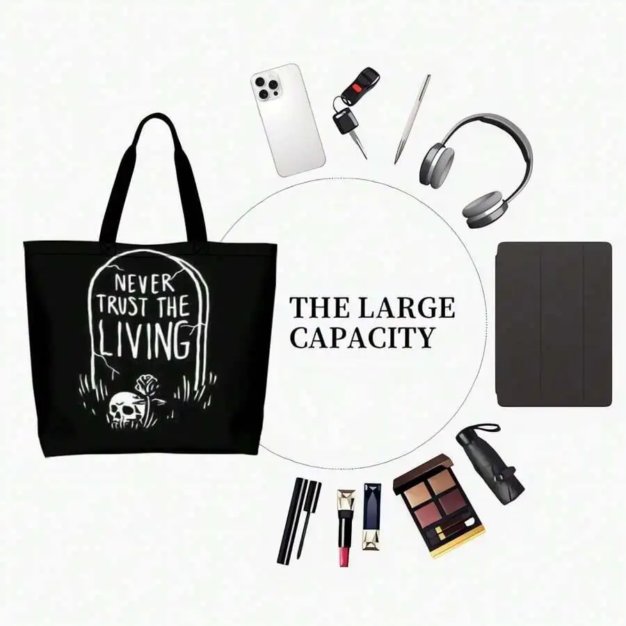 

Gothic Skull Rose Tote Bag Large Capacity Casual Shoulder Bag For Women Men