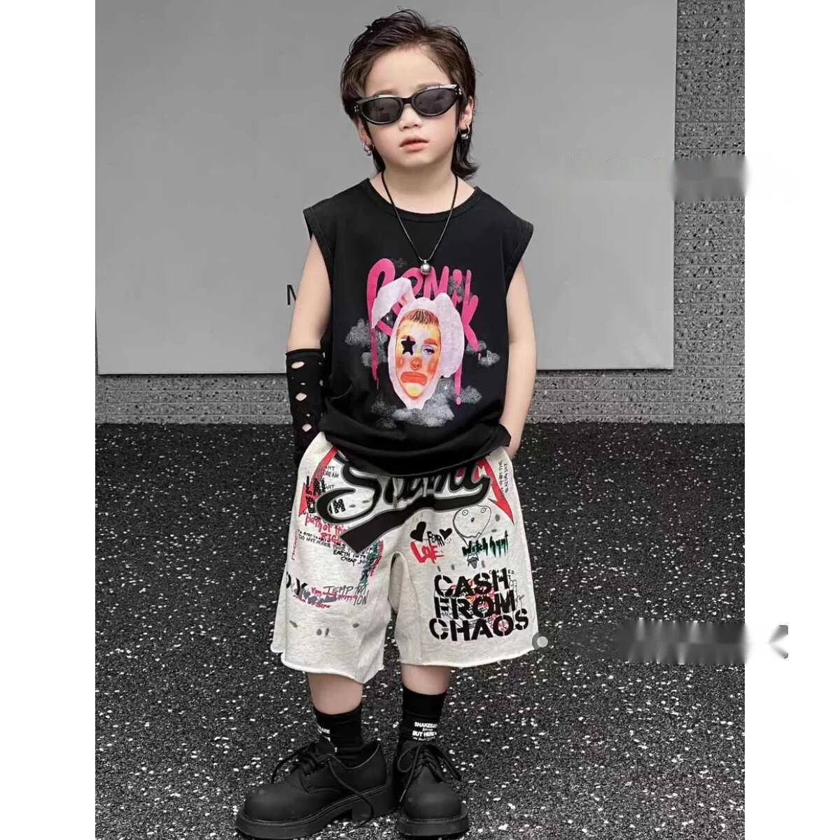 New Children's Sleeveless Vest T-shirt Shorts Two-piece Summer Suits Boys' Outdoor Sports Fashion Street Cartoon Print Sets