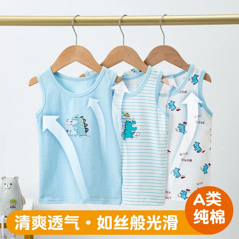 Summer 2023 Tops for Teens Cotton Crop Top for Kid Cartoon Sleeveless Boys T-shirts Baby Tops Chilren Underwear Toddler Vest