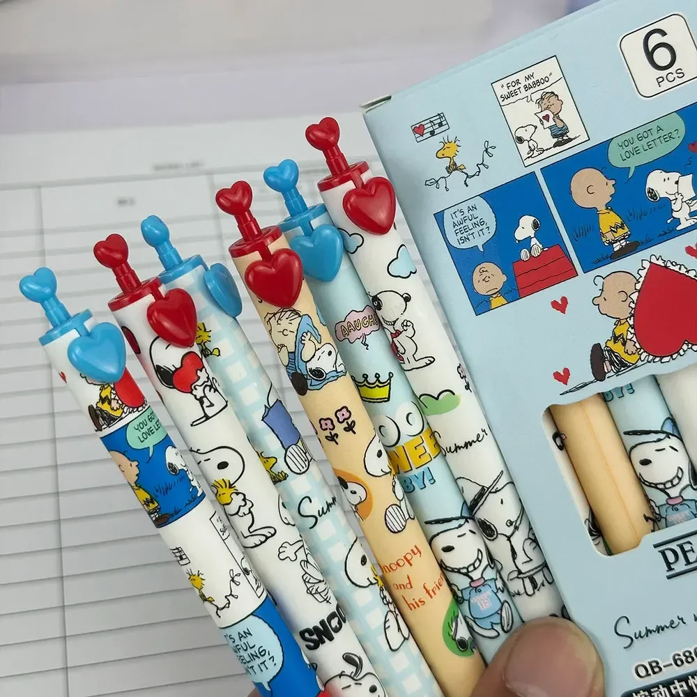 6pcs/set Cute Snoopy Cartoon Retractable Pen Good-looking Quick-dry The 0.5 Mm St Head Pupil Do Homework Examination Gel Pen