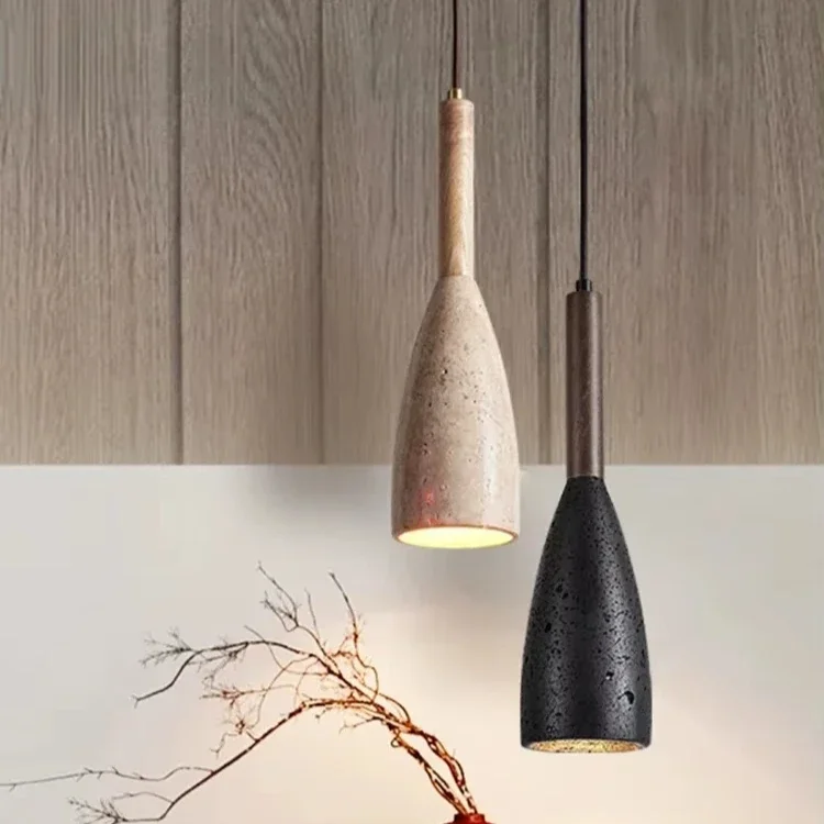 2025 Led Pendant Lamp Natural Yellow Cave Stone Chandelier Bedroom Beside Modern Nordic Lighting Fixture Hanging Line Wine Bottl