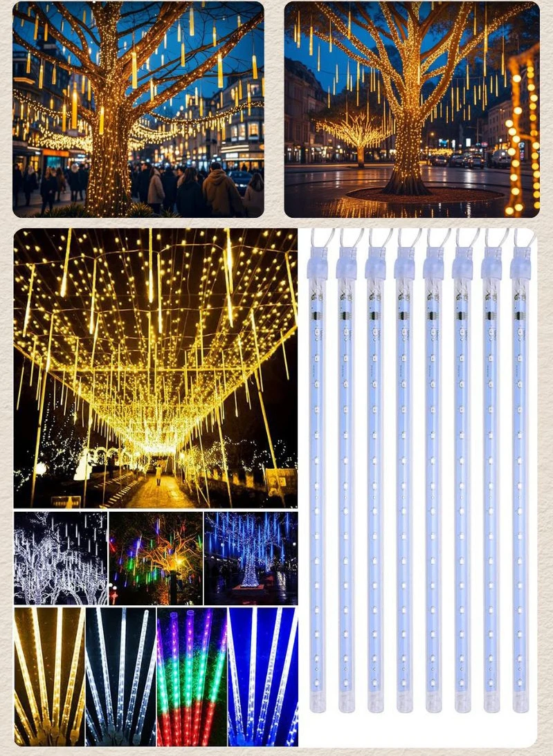 45cm Meteor Shower 8 LED Tubes Waterproof 5V USB Warm Blue RGB LED String Lights for Outdoor Holiday Christmas Tree Decoration