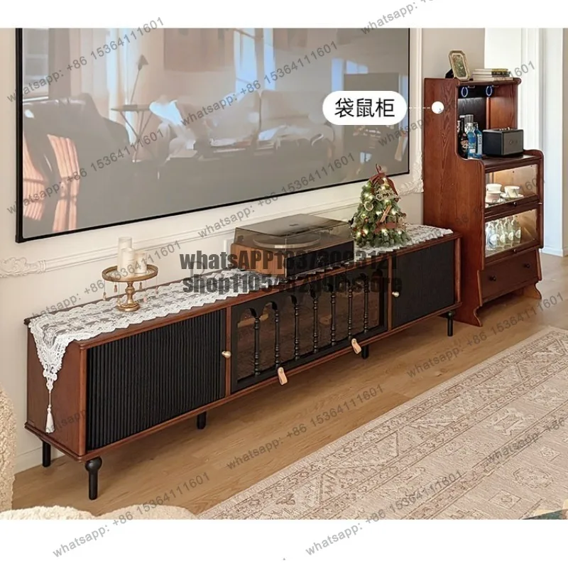 LJY Solid wood TV cabinet French medieval style living room storage floor side cabinet