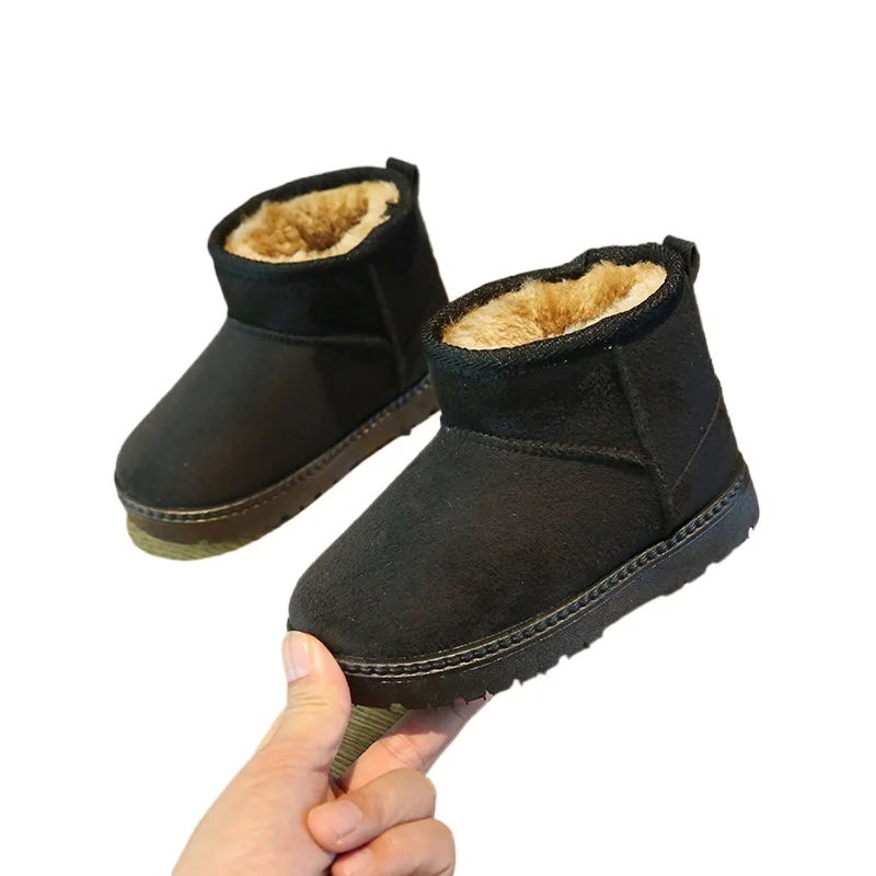 Kids Snow Boots Winter Solid Color Fashion Non-slip Cotton Boots Boys Girls Warm Plush Ankle Boots Casual Suede Children Shoes