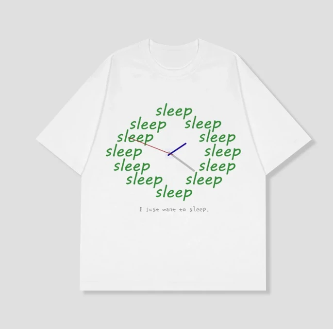 Funny Sleep Clock Pattern Graphic Top Unisex I Just Want To Sleep Napping Meme Casual Short Sleeves Streetwear for Daily Workout