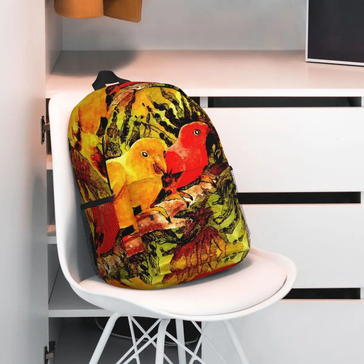 Two Parrot In Branch Watercolor Painting Backpack Student BookBag Kids School Bag Laptop Shoulder Bags for Boys Girls