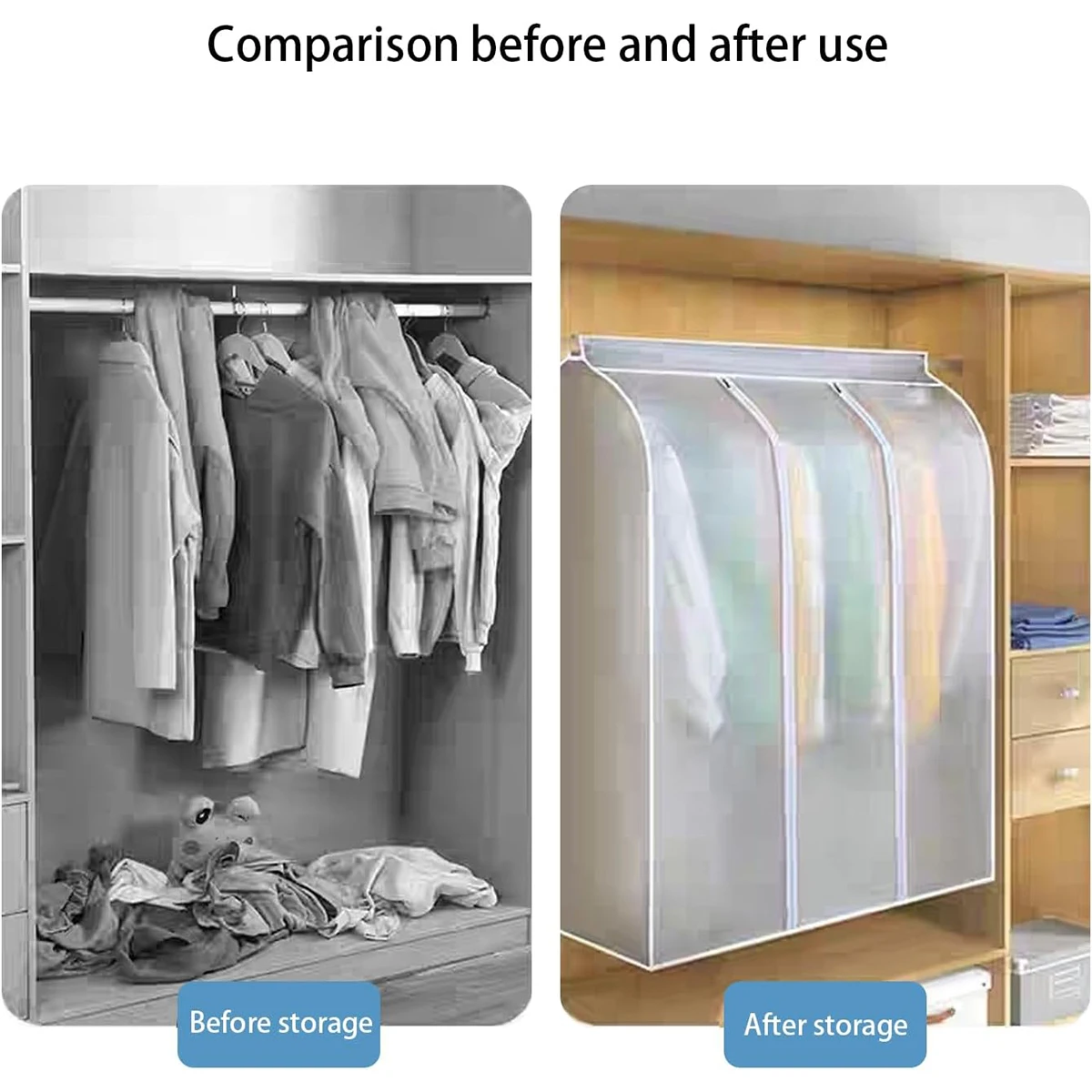 Clothing Dust Cover Transparent Dress Clothes Garment Dust Cover Hanging Organizer Waterproof Dustproof Clothes Wardrobe Storage