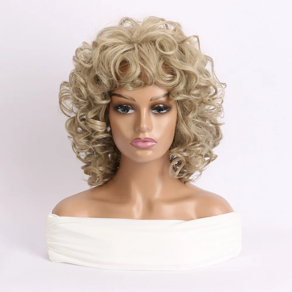 Synthetic Short Curly Wigs for Women Soft Blonde Big Curly Wig with Bangs Afro Kinky Curls Heat Resistant Fake Hair