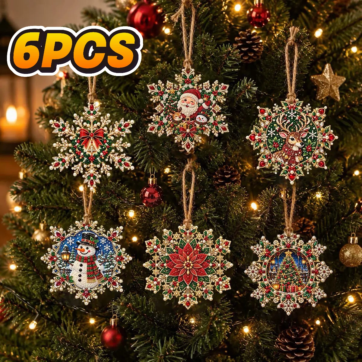 5D diamant schilderij set met ronde parel strass stenen, doe het zelf kerst hangers, boom decoratie labels kerstman sneeuwpop rendier, muurdecoratie thuis cadeau voor handwerk liefhebbers kerst feest
