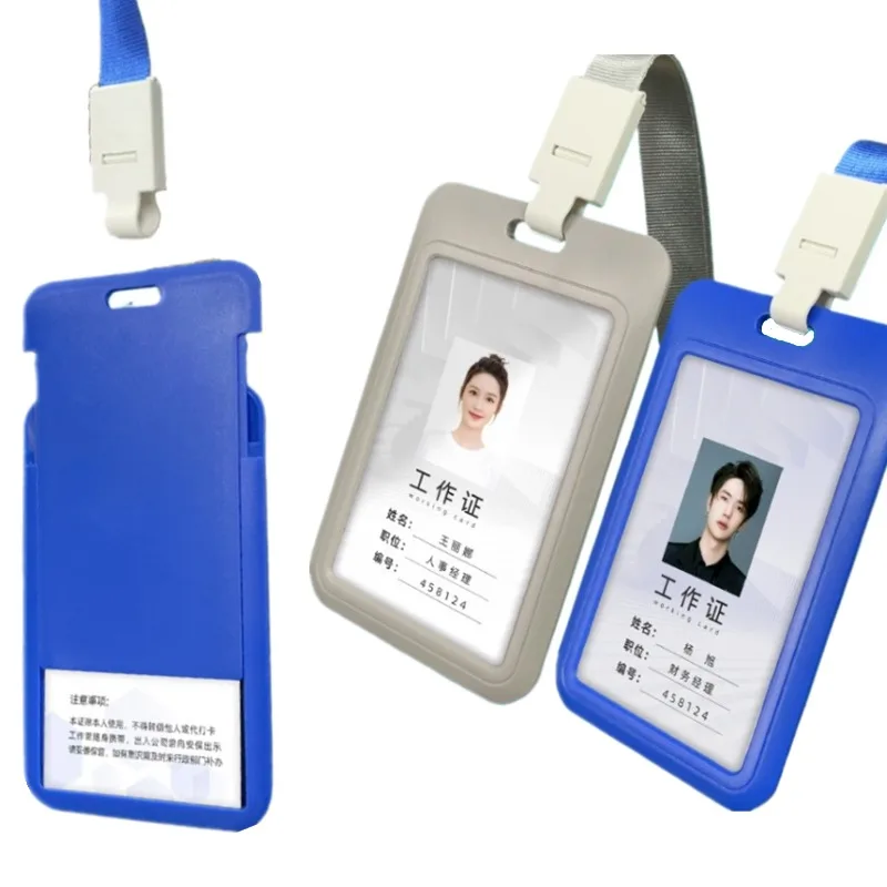 

Plastic Working Permit Case Solid Color Name ID Tag with Lanyard Pass Work Card Badge Holder Sleeve Neck Strap Slide Case Style