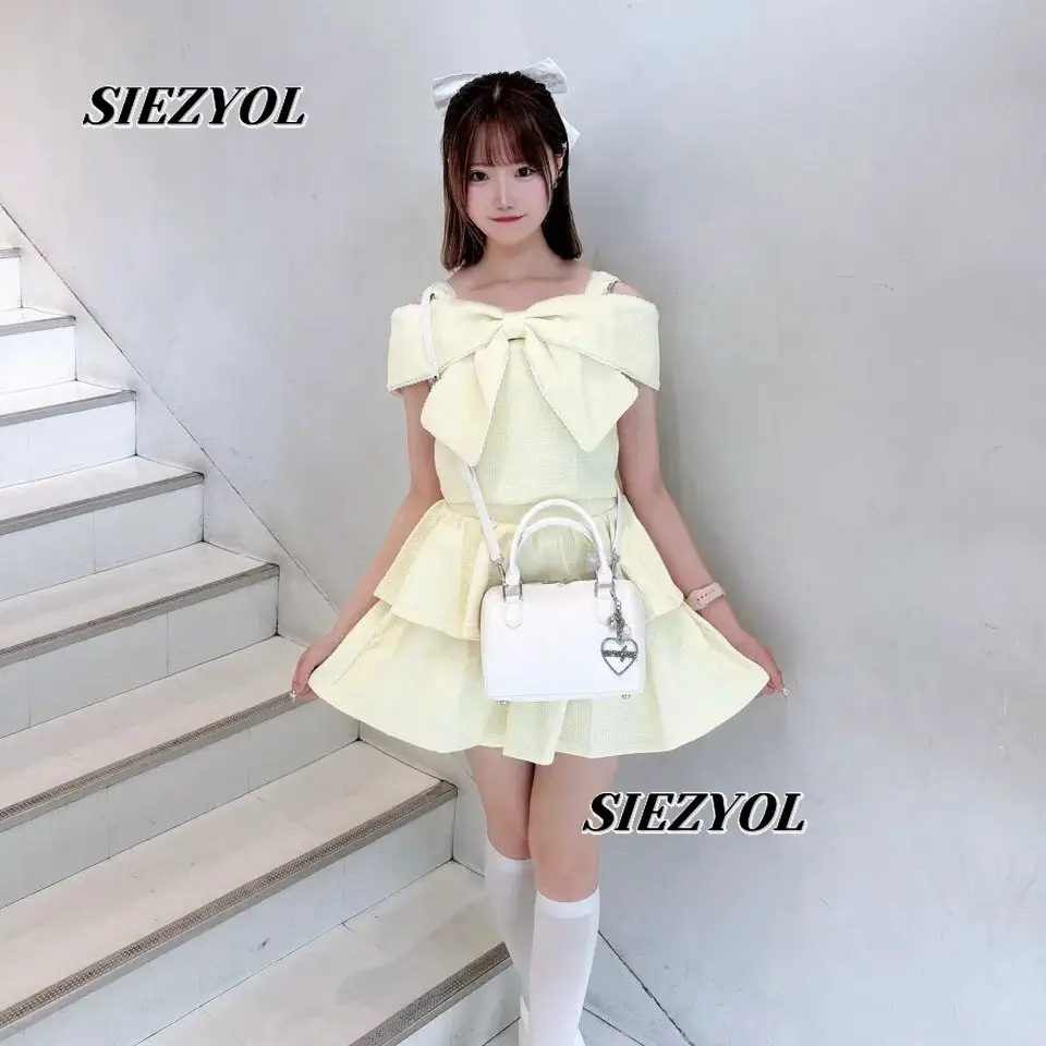 Japanese Style Summer New Sweet and Cute Two-piece Set Solid Color Big Bow High Waist Versatile Tops and Short Skirt Outfits