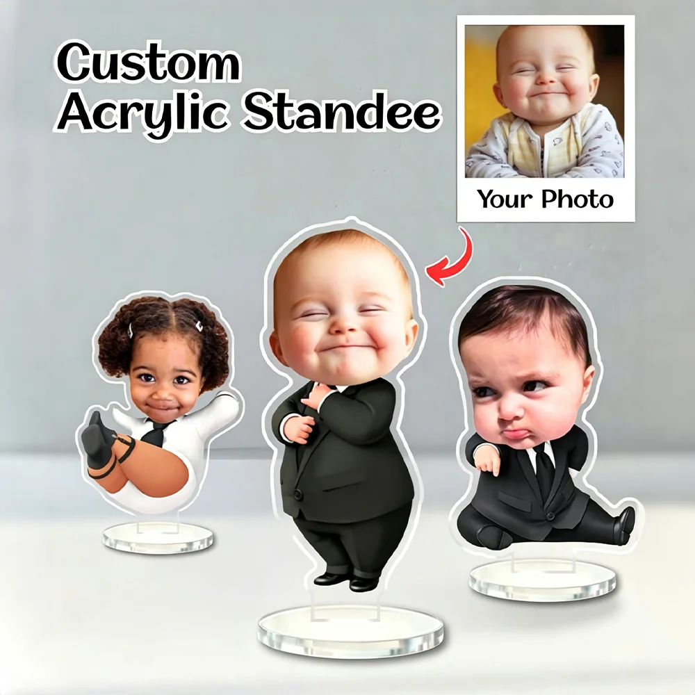 Custom Kid in Suit Acrylic Standee, Personalized Face Cutout Figure, Cartoon Business Child Desk Decor, Birthday Gift for Kids,
