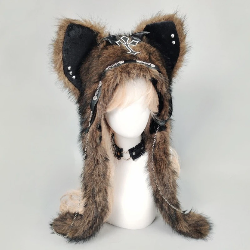 Women's Plush Wolf Dog Ears Hat Abi Cat Cosplay Anime Prop Medieval Steampunk Winter Outdoor Fun Hat High Quality Ear Protection