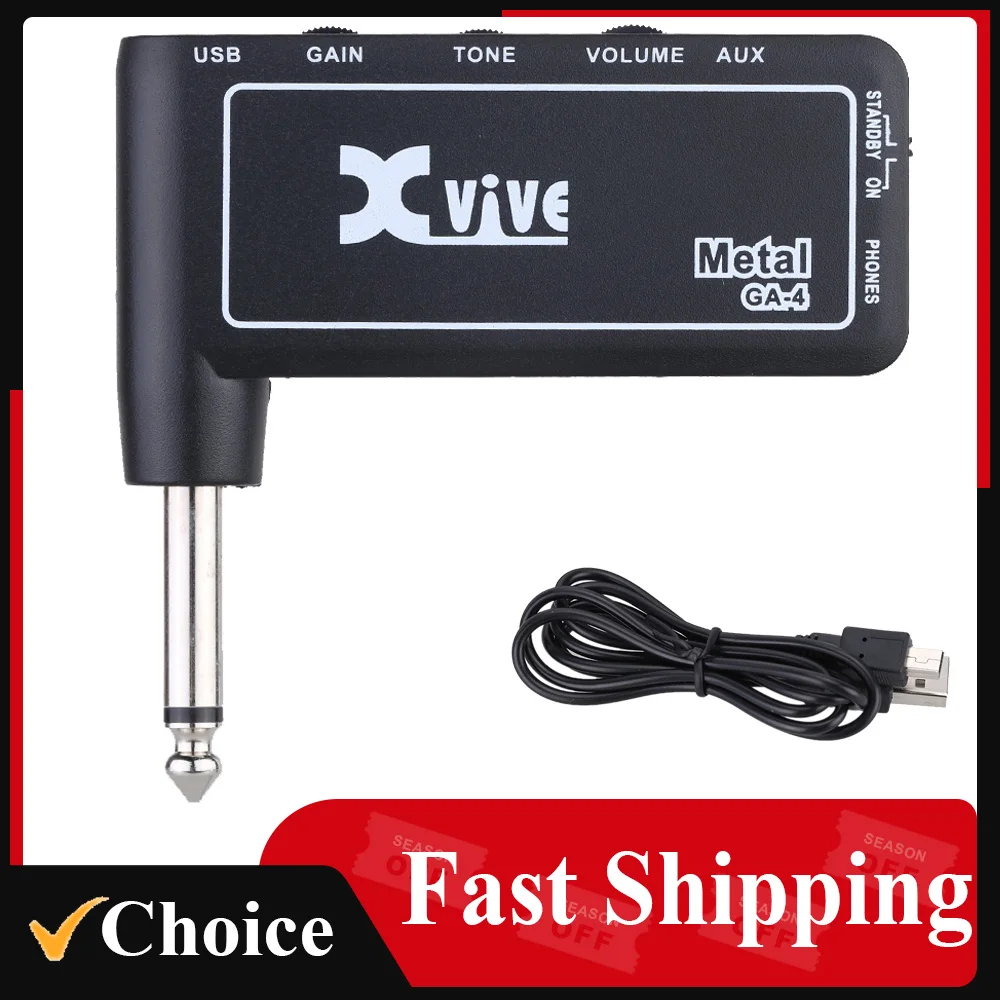 Xvive GA4 Metal Mini Portable Rechargeable Electric Guitar Plug Headphone Amp Amplifier Guitar Accessories